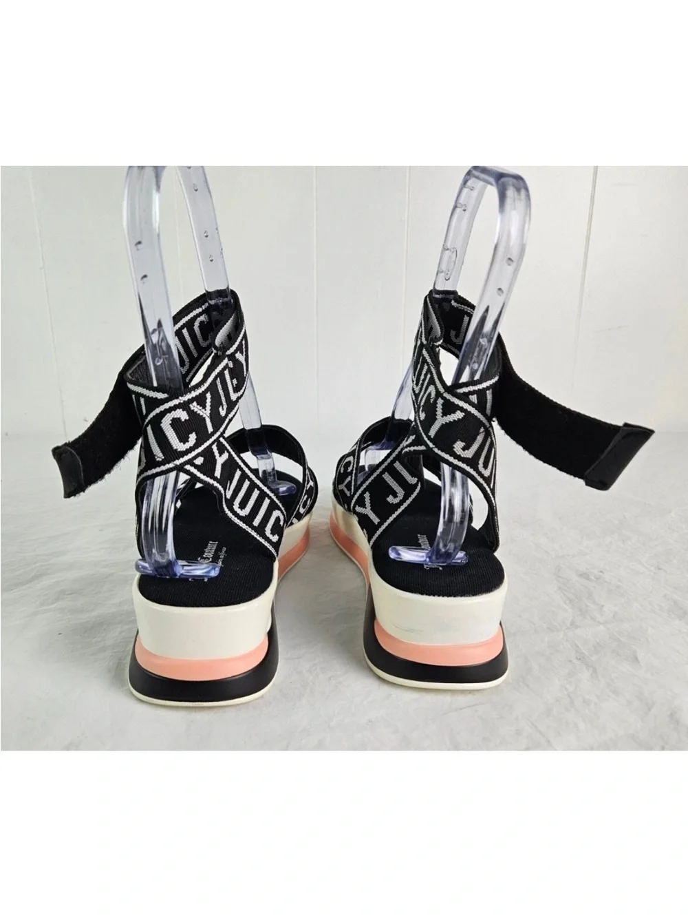 Juicy Couture Black and Pink Logo Strap Platform Sandals